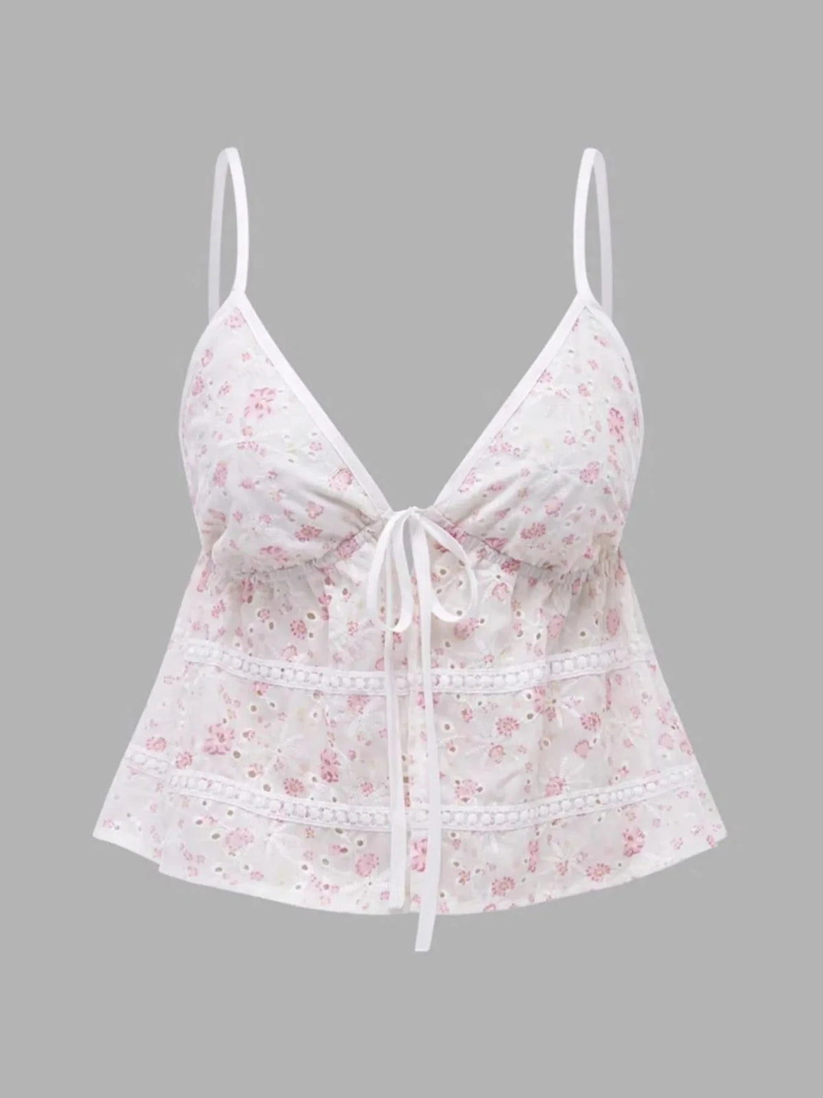 Floral Print Tie Front Cami Off-white / XS
