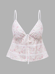 Floral Print Tie Front Cami Off-white / XS