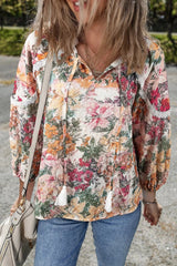 Floral Print Tie Neck Blouse