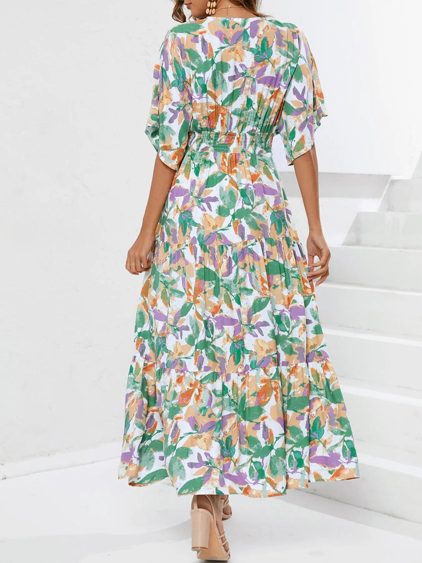 Floral Print V-neck Boho Midi Dress