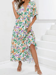 Floral Print V-neck Boho Midi Dress