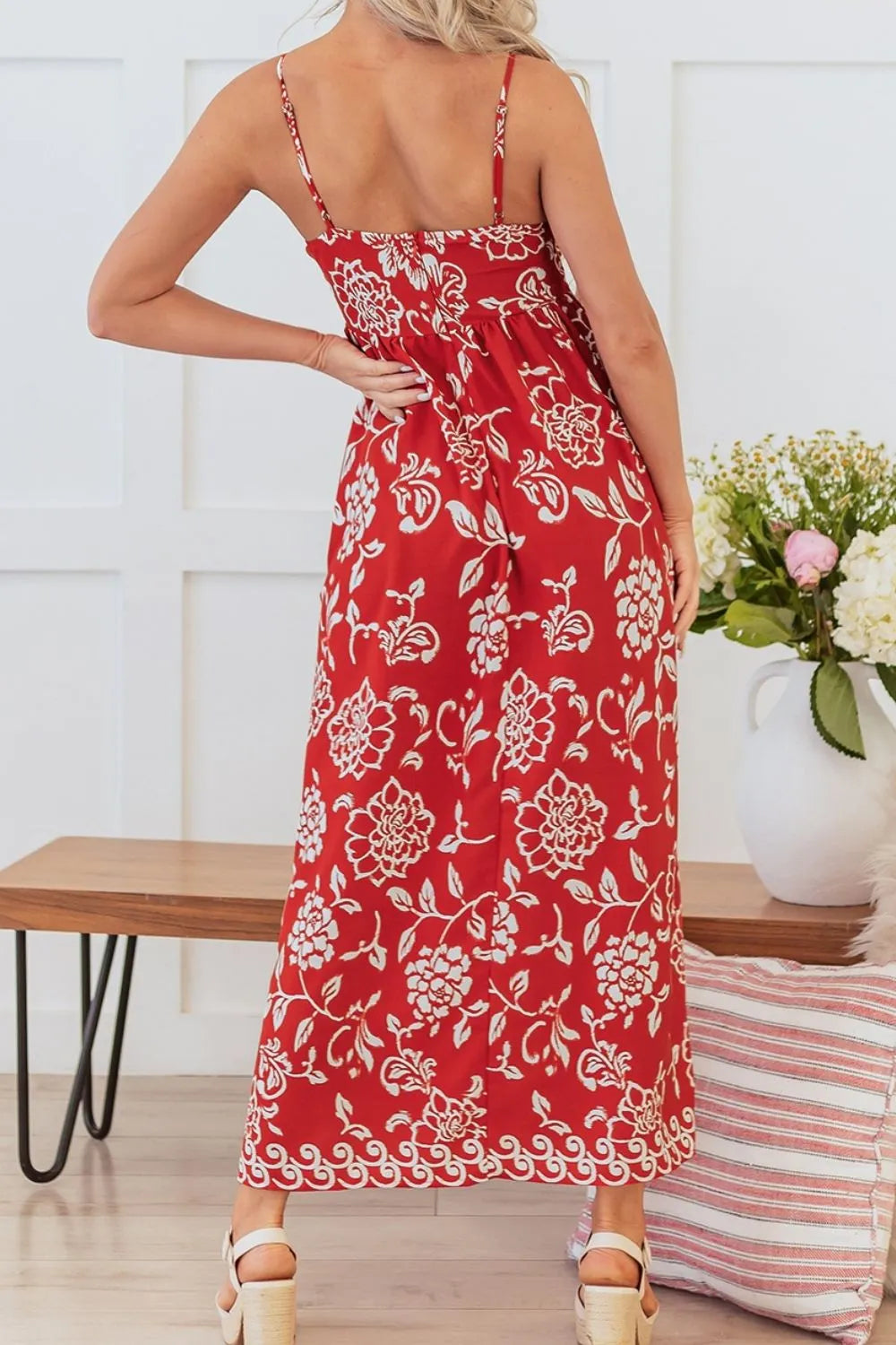 Floral Printed Spaghetti Strap Empire Waist Maxi Dress