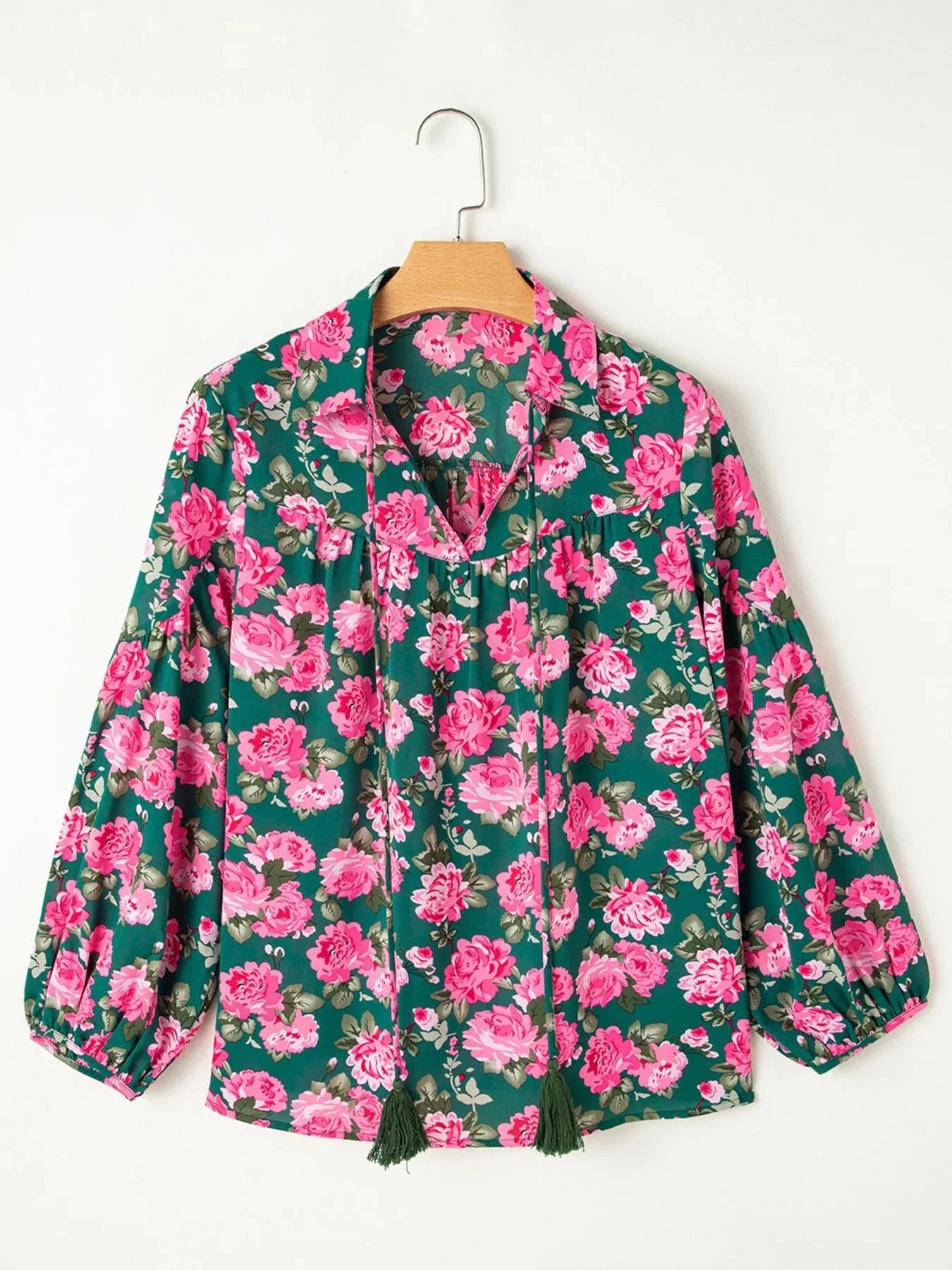 Floral Printed Tied Collar Puff Sleeve Blouse