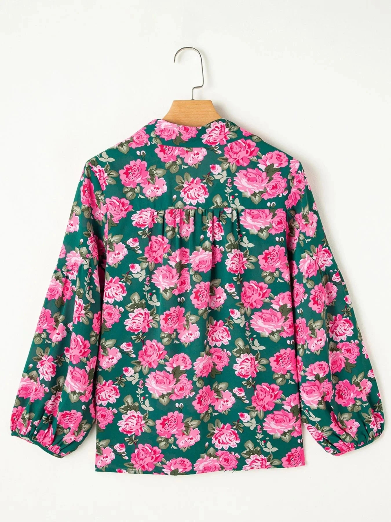 Floral Printed Tied Collar Puff Sleeve Blouse