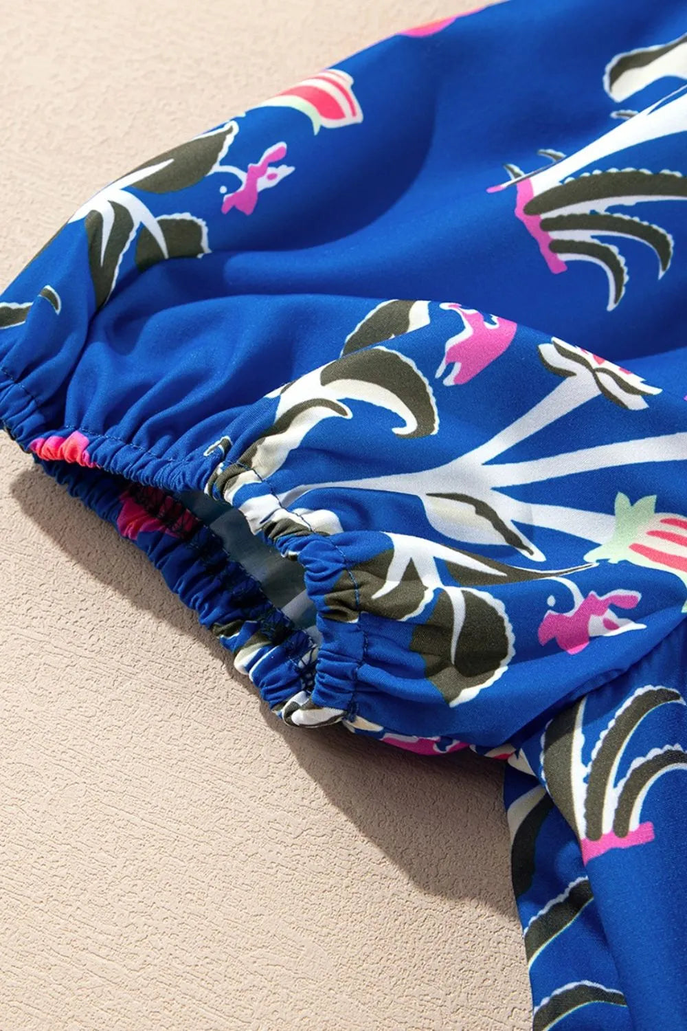 Floral Puff Short Sleeve Notched High Waist Dress