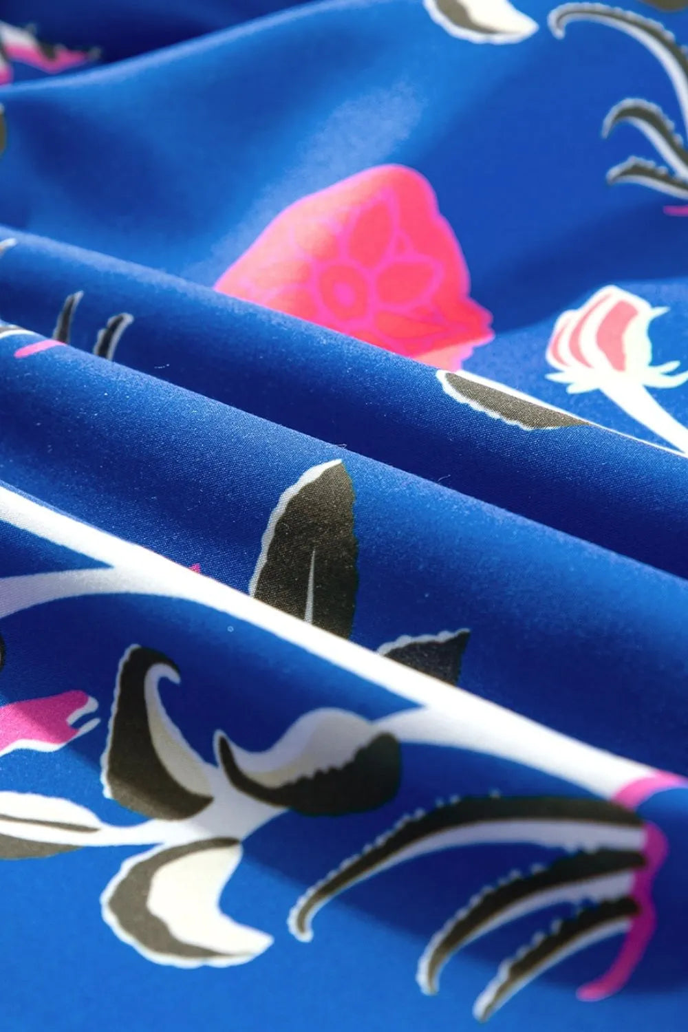 Floral Puff Short Sleeve Notched High Waist Dress