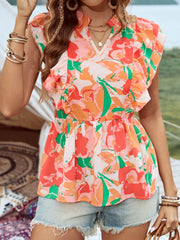Floral Ruffle Cap Sleeve Blouse