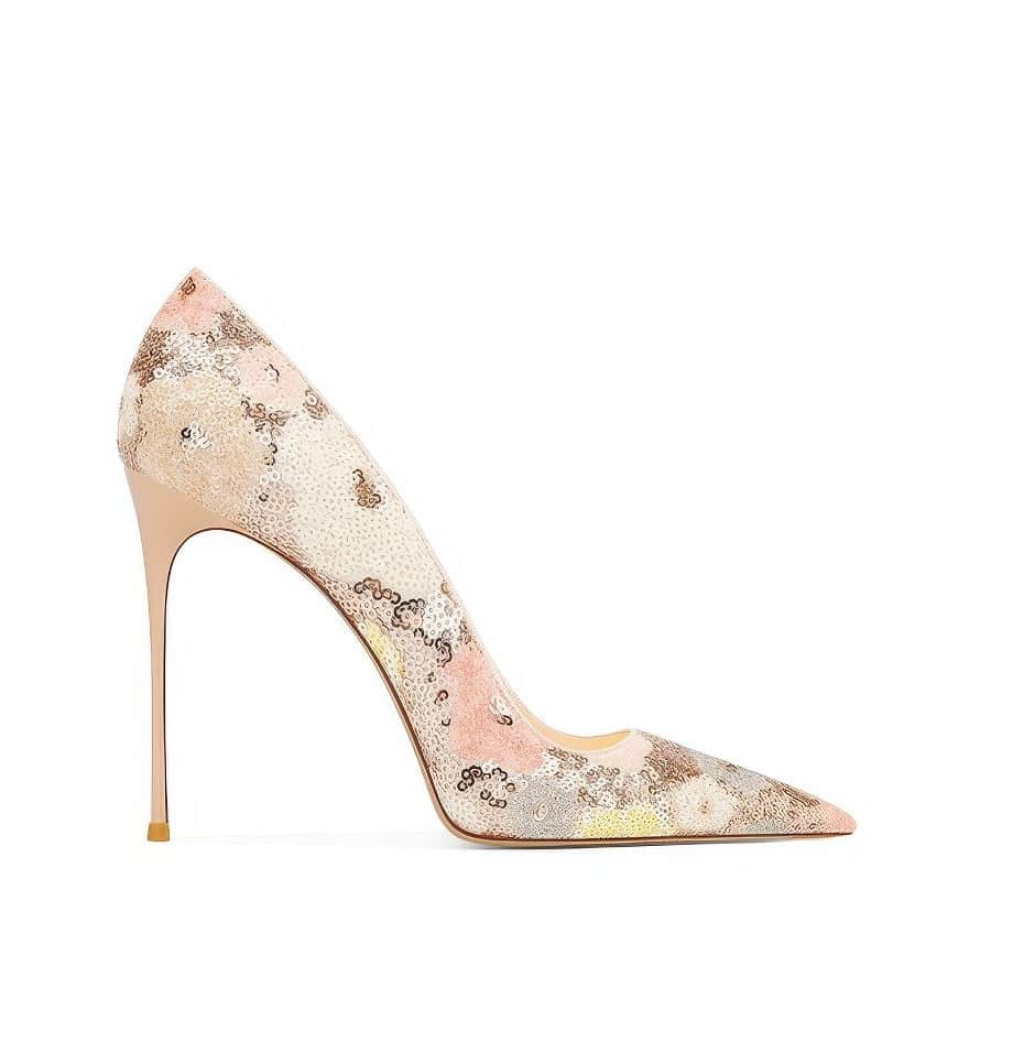 Floral Sequin Pointy Toe High Heels EU 33 / Pink / 6CM
