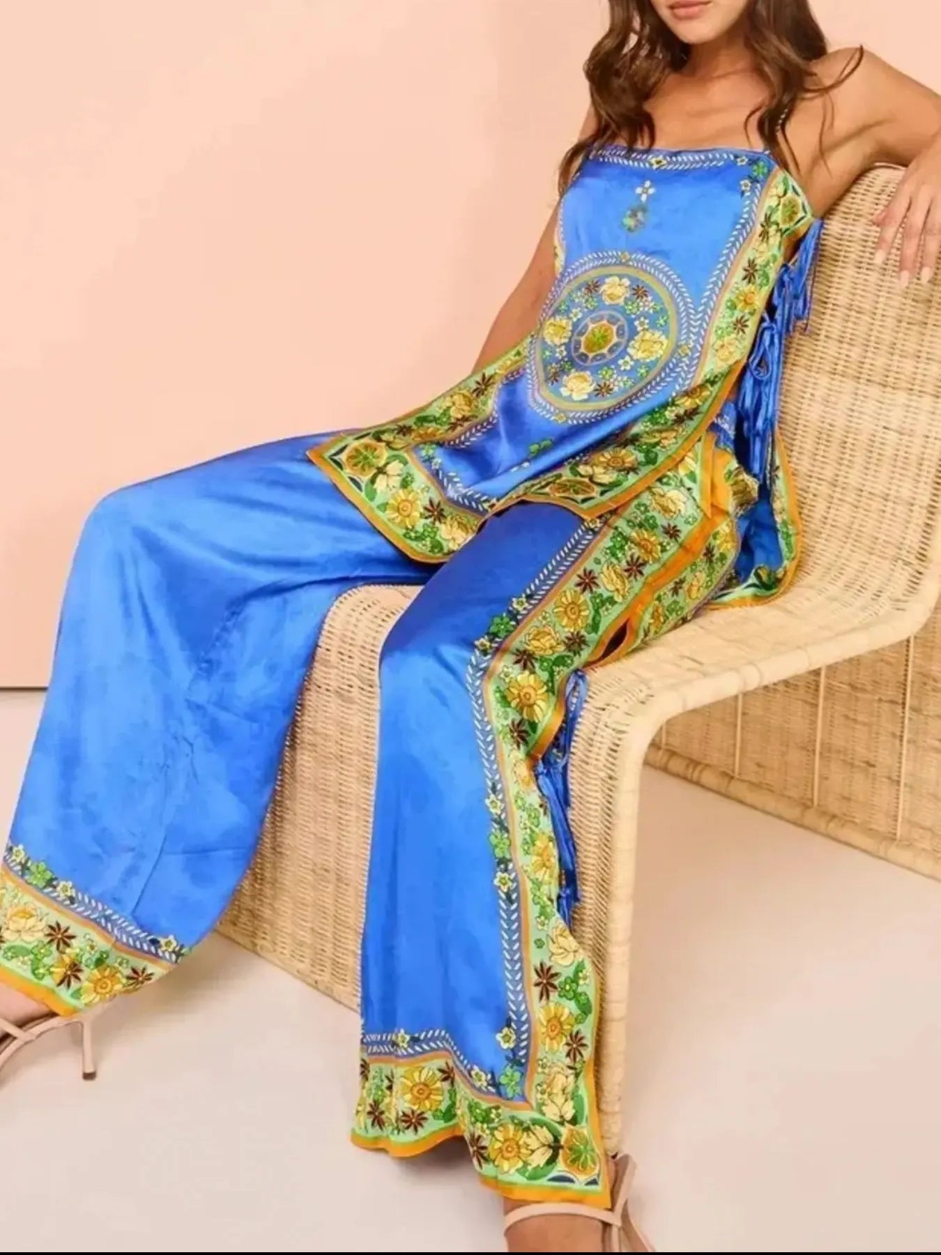 Floral Side Tied Cami and Pants Set