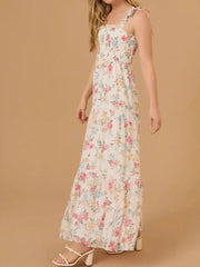 Floral Smocked Tiered Maxi Dress with Tie Straps