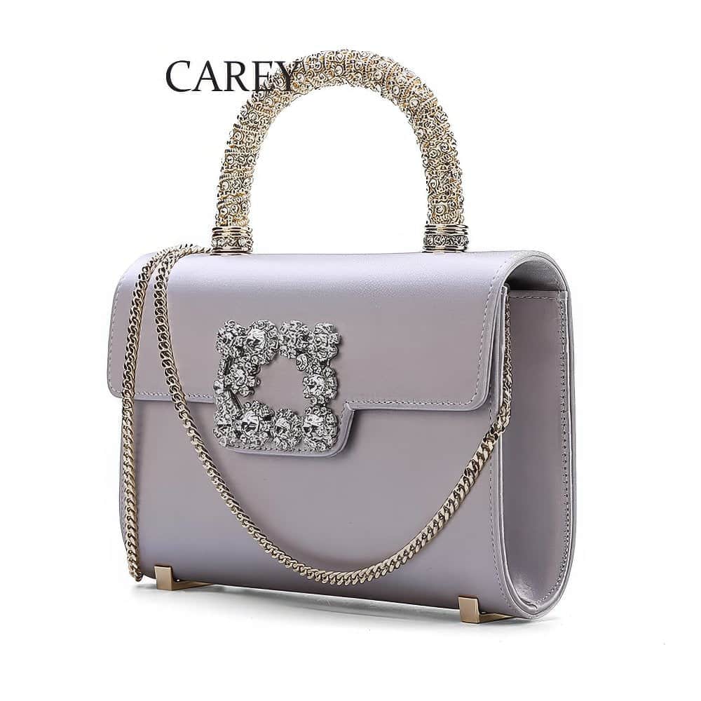 Floral Strass Jewel Buckle Clutch Mini Satin Bag Gray