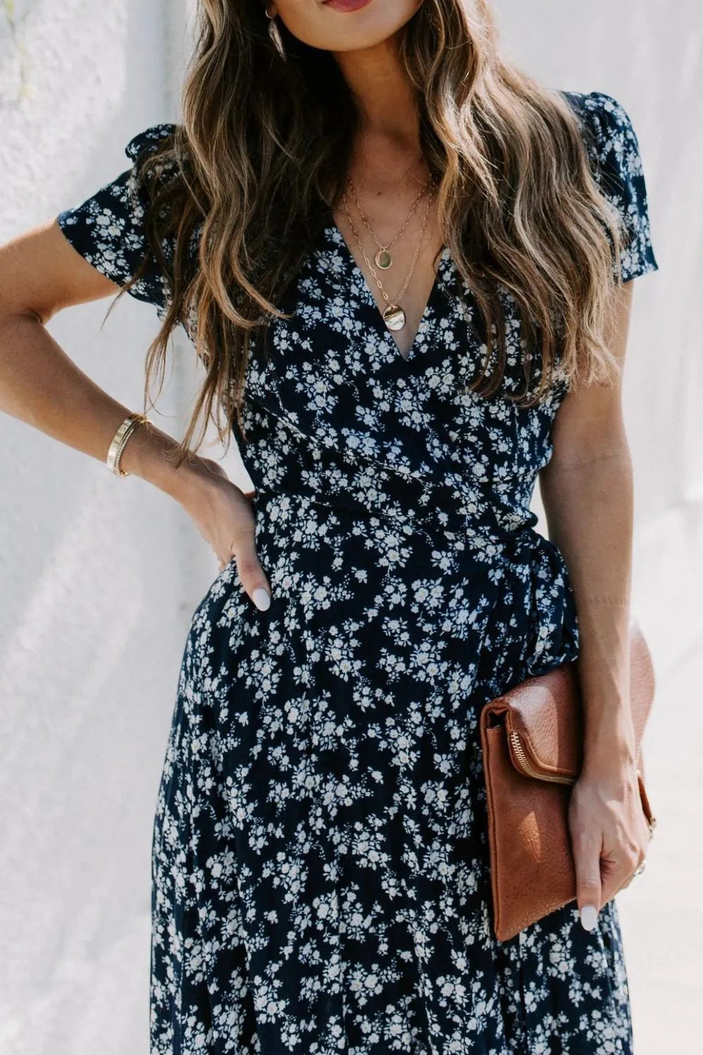 Floral Surplice Short Sleeve Dress