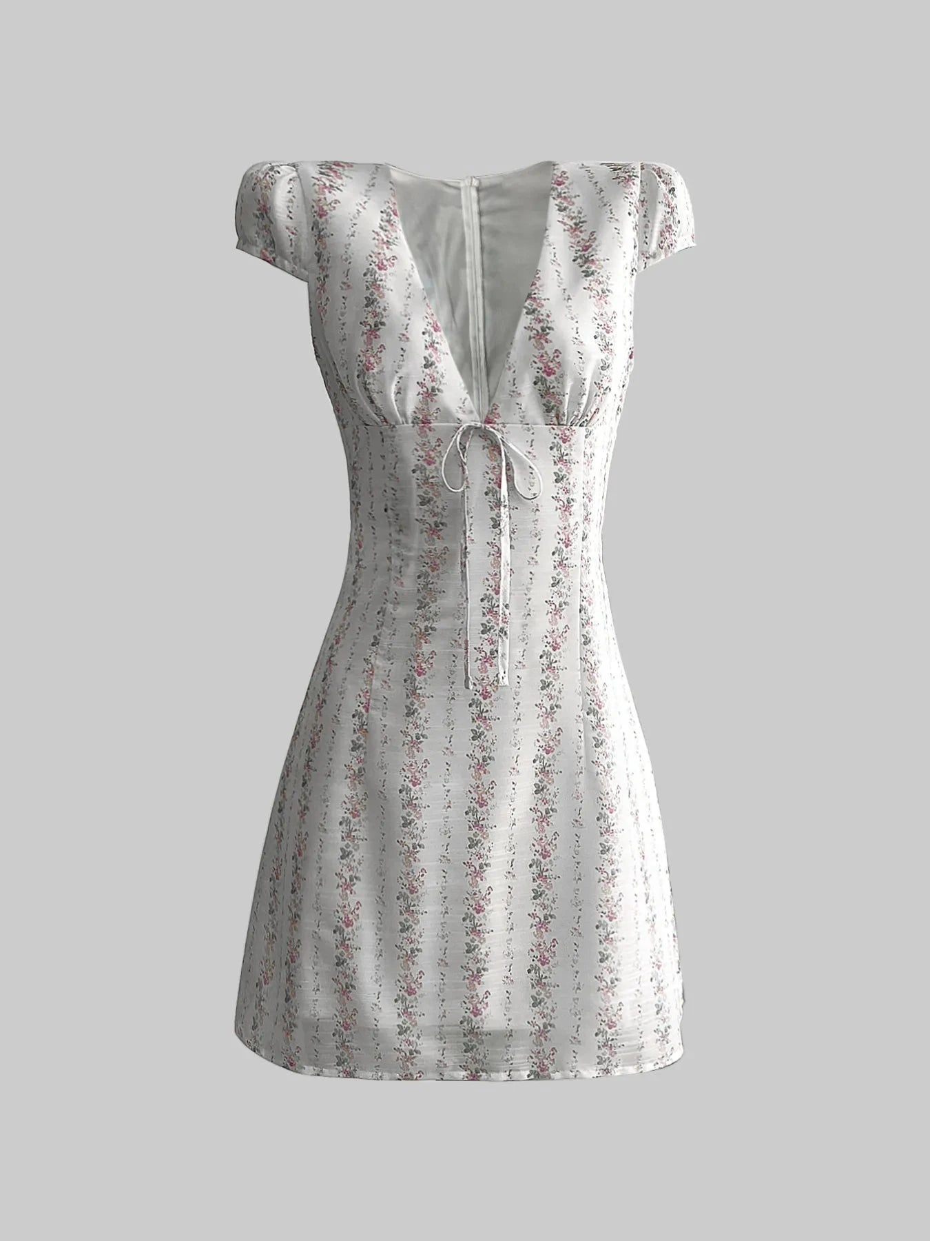 Floral Tie-Front Deep V-Neck Mini Dress