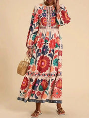 Floral Tie Waist Long Sleeve Dress