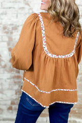 Floral Trim Long Sleeve Blouse