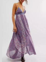 Floral V-Neck Maxi Cami Dress Purple / S