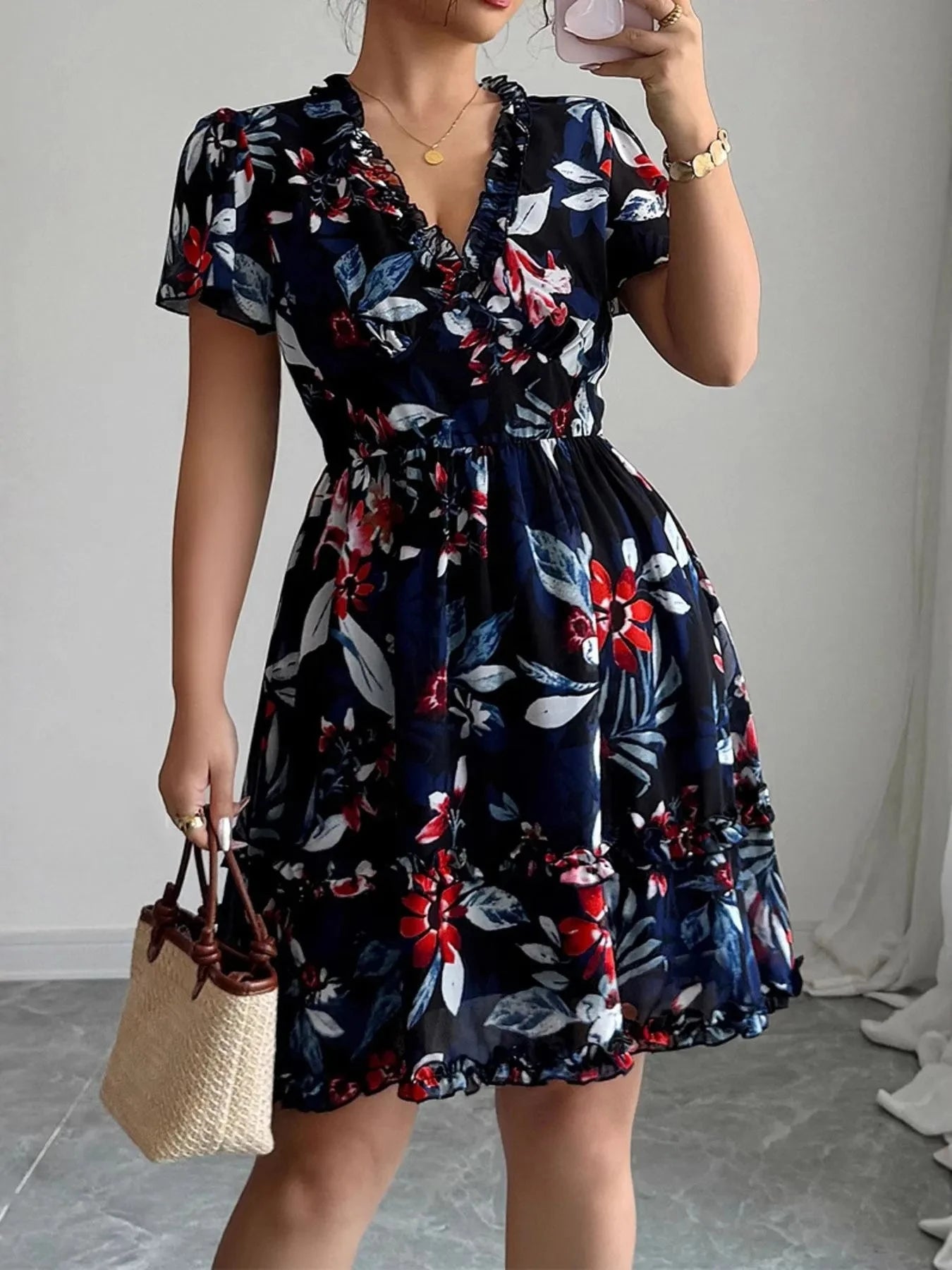 Floral Wrap Dress with Flutter Sleeves