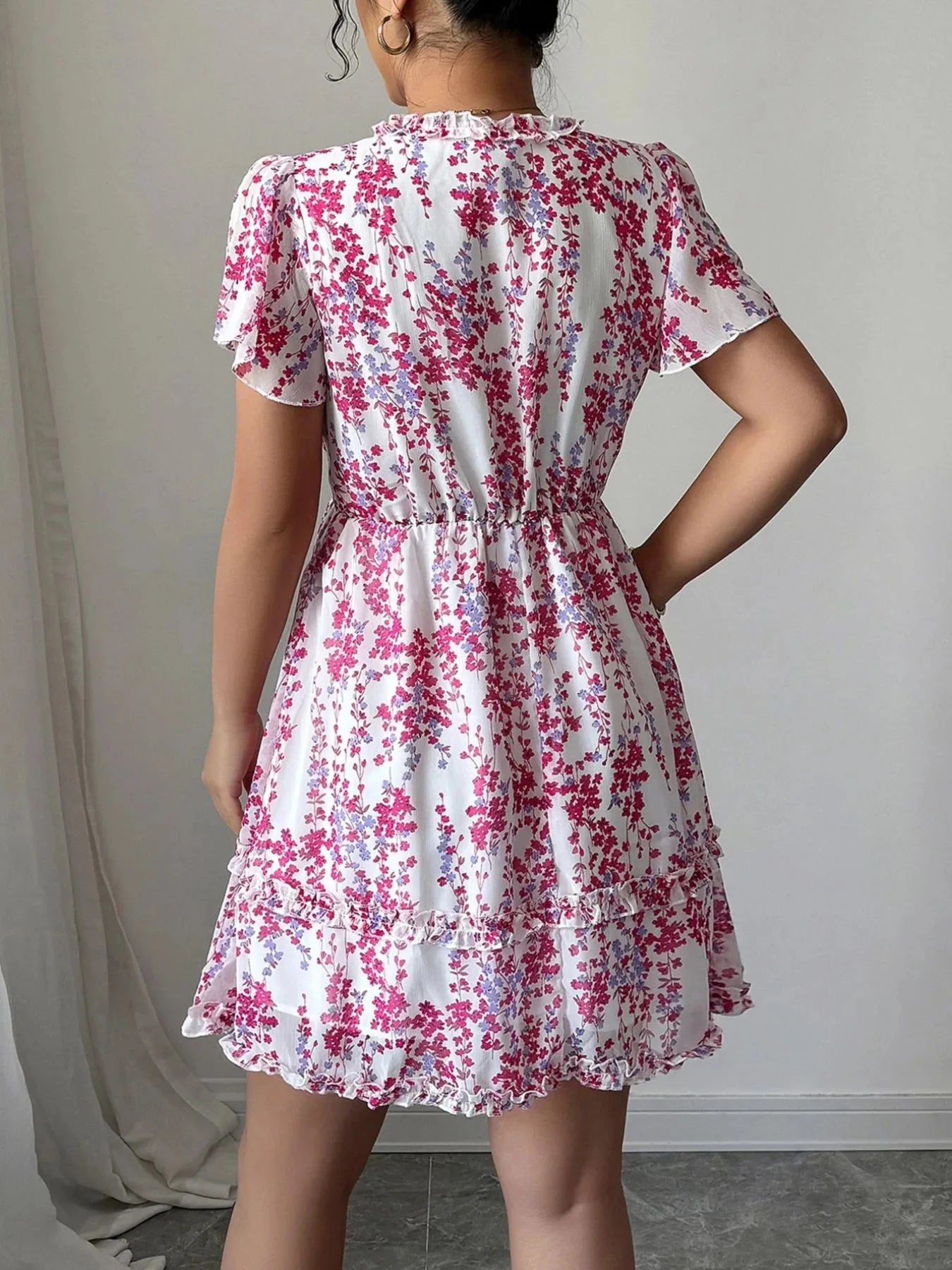 Floral Wrap Dress with Flutter Sleeves