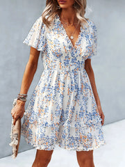 Floral Wrap Dress with Flutter Sleeves White / S