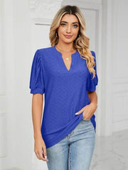 Florira Eyelet Notched Short Sleeve T-Shirt Royal Blue / S