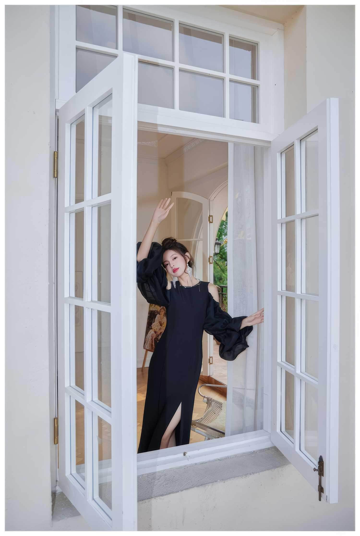 Flounce Sleeve Side-Slit Dress