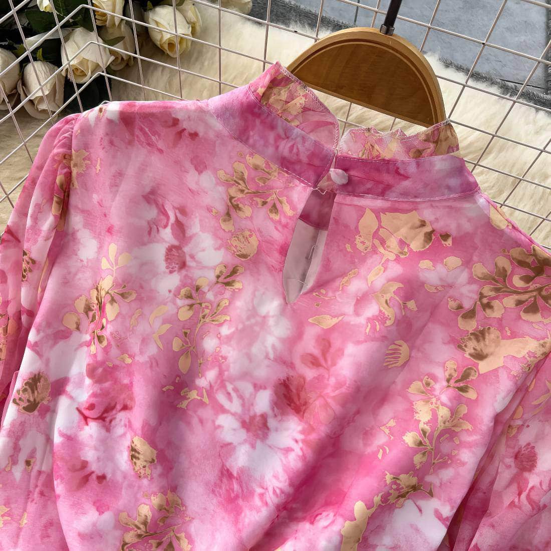 Flounce Sleeves Asymmetrical Hem Floral Print Dress