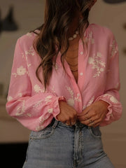 Flower Button Up Long Sleeve Shirt