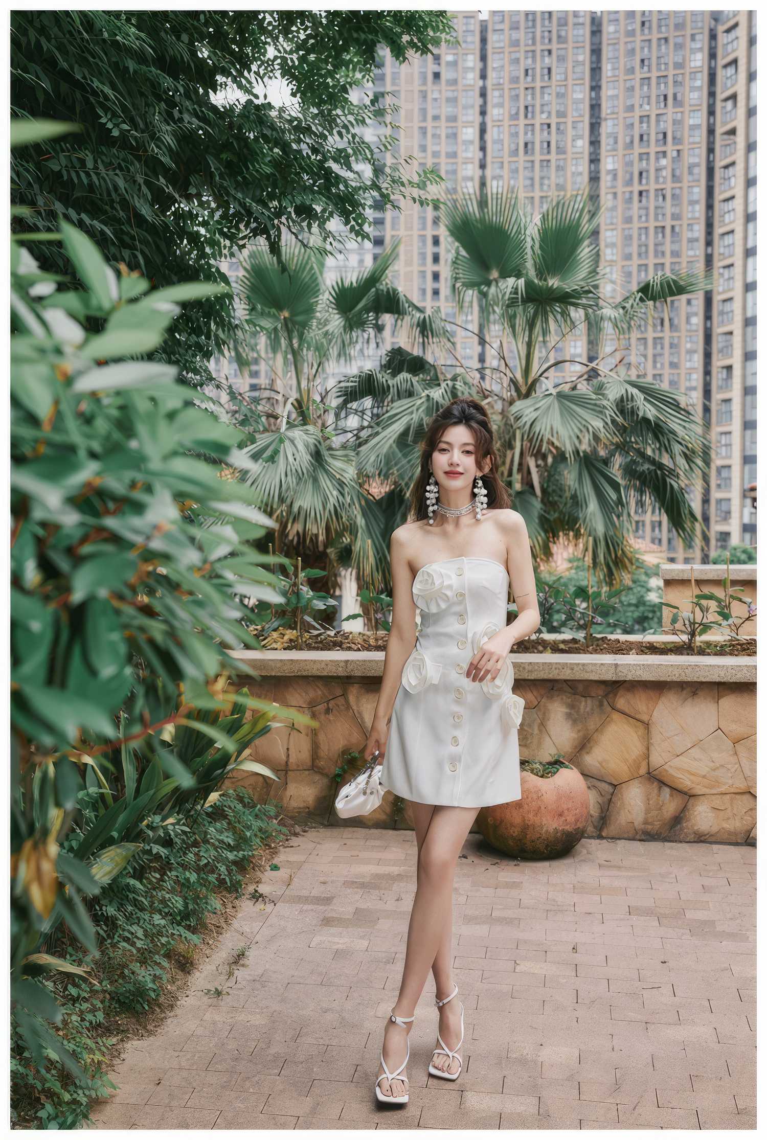 Flower Embellished Tube Mini Dress