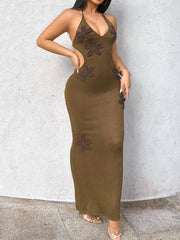 Flower Halter Neck Maxi Knit Dress
