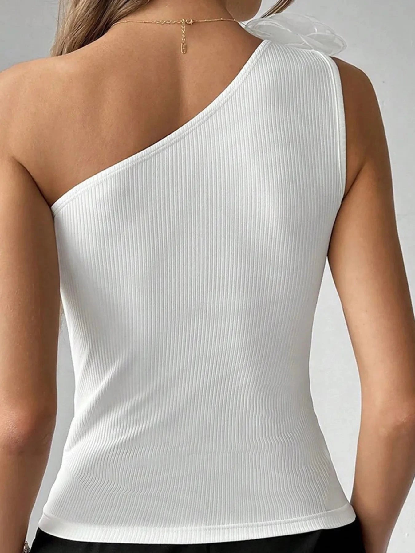 Flower Ribbed Single Shoulder Tank