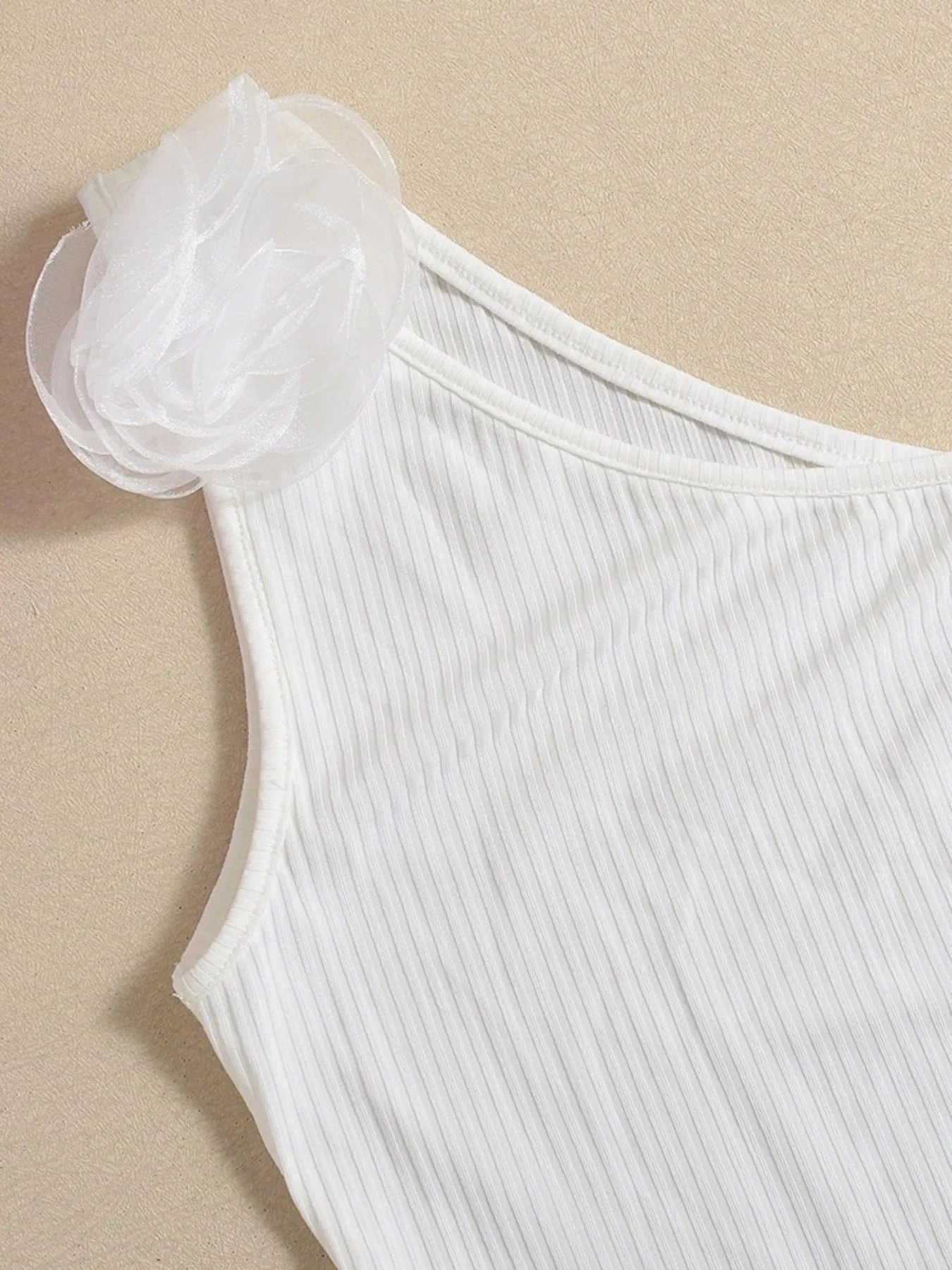 Flower Ribbed Single Shoulder Tank