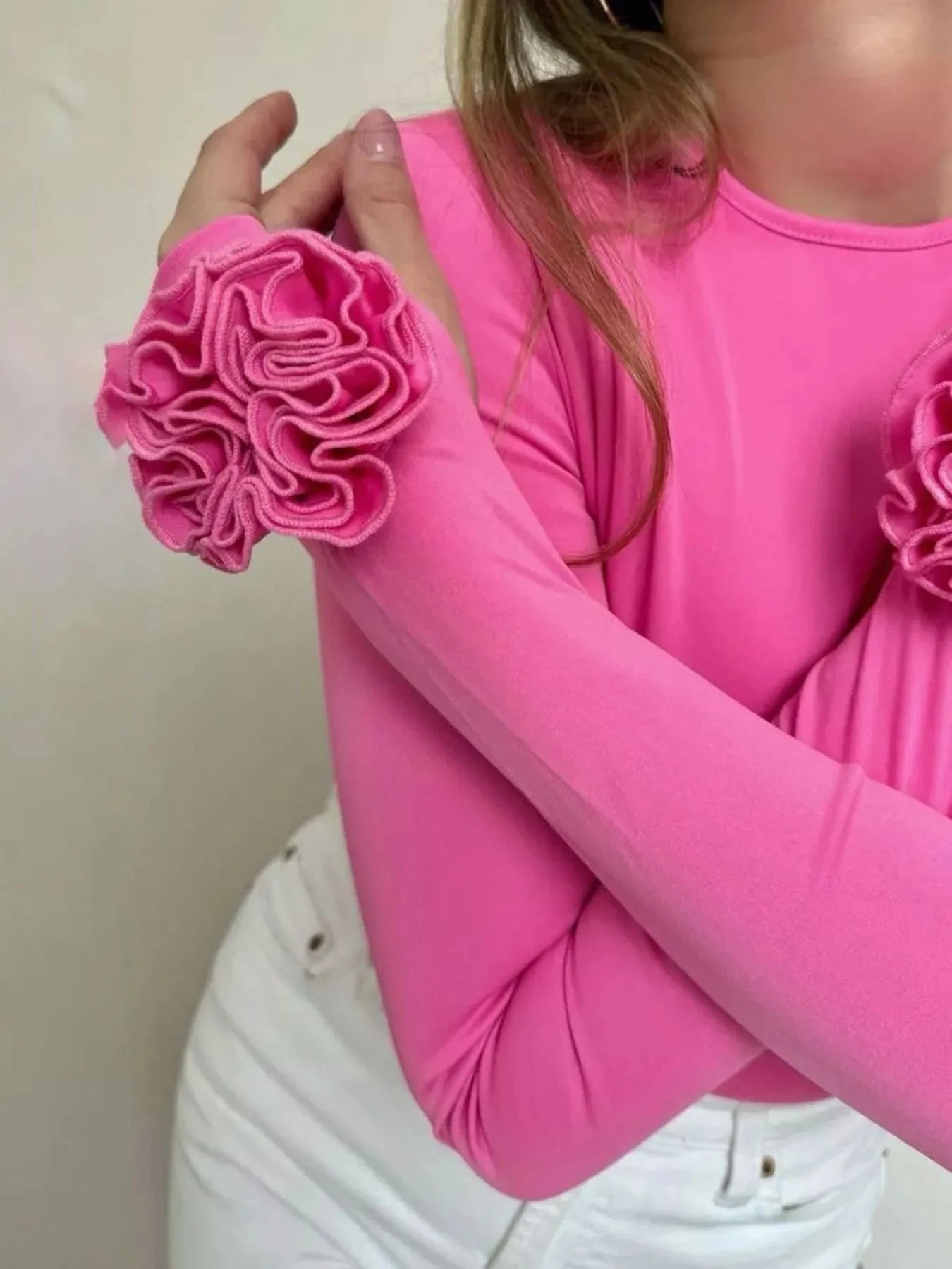 Flower Round Neck Long Sleeve T-Shirt