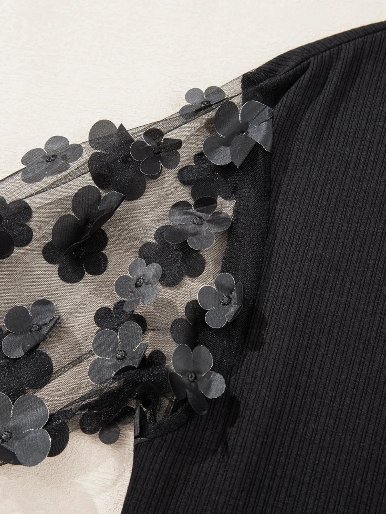 Flower Sheer Sleeve V-Neck Blouse