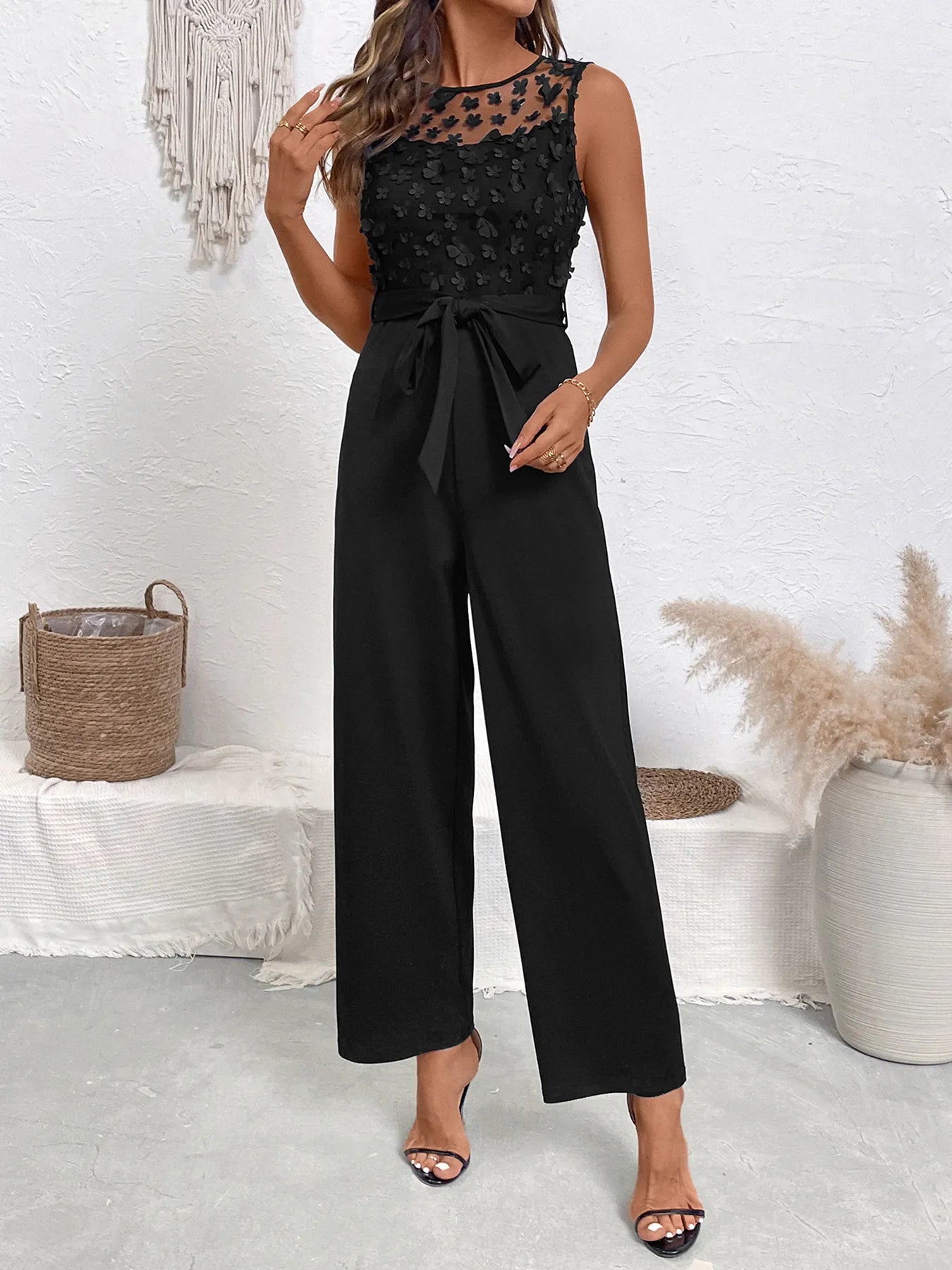 Flower Sleeveless Wide Leg Jumpsuit
