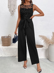 Flower Sleeveless Wide Leg Jumpsuit Black / S