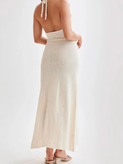 Flower Split Halter Neck Maxi Dress