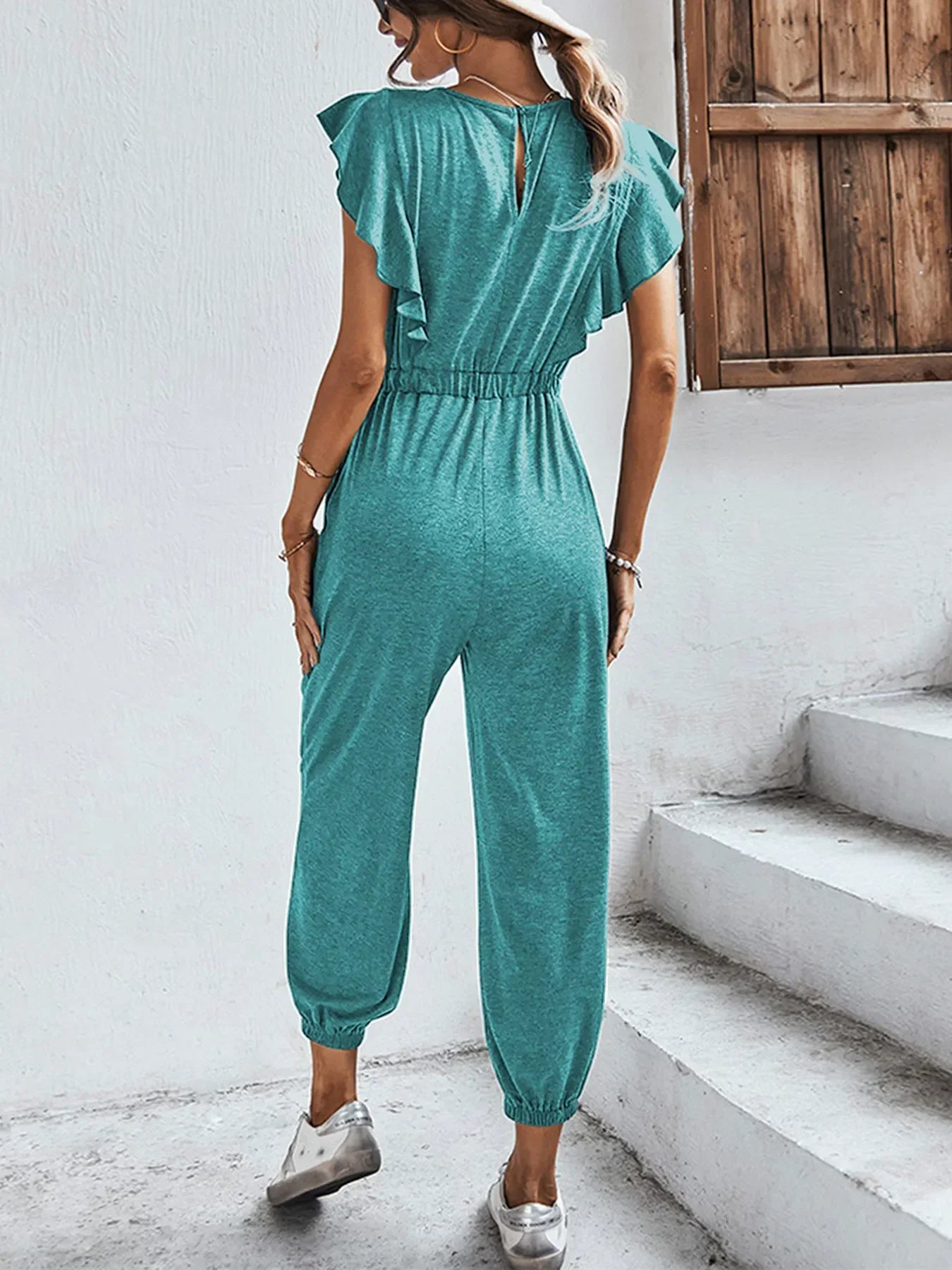 Flutter Sleeve Elastic Waist Jumpsuit