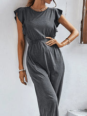 Flutter Sleeve Elastic Waist Jumpsuit