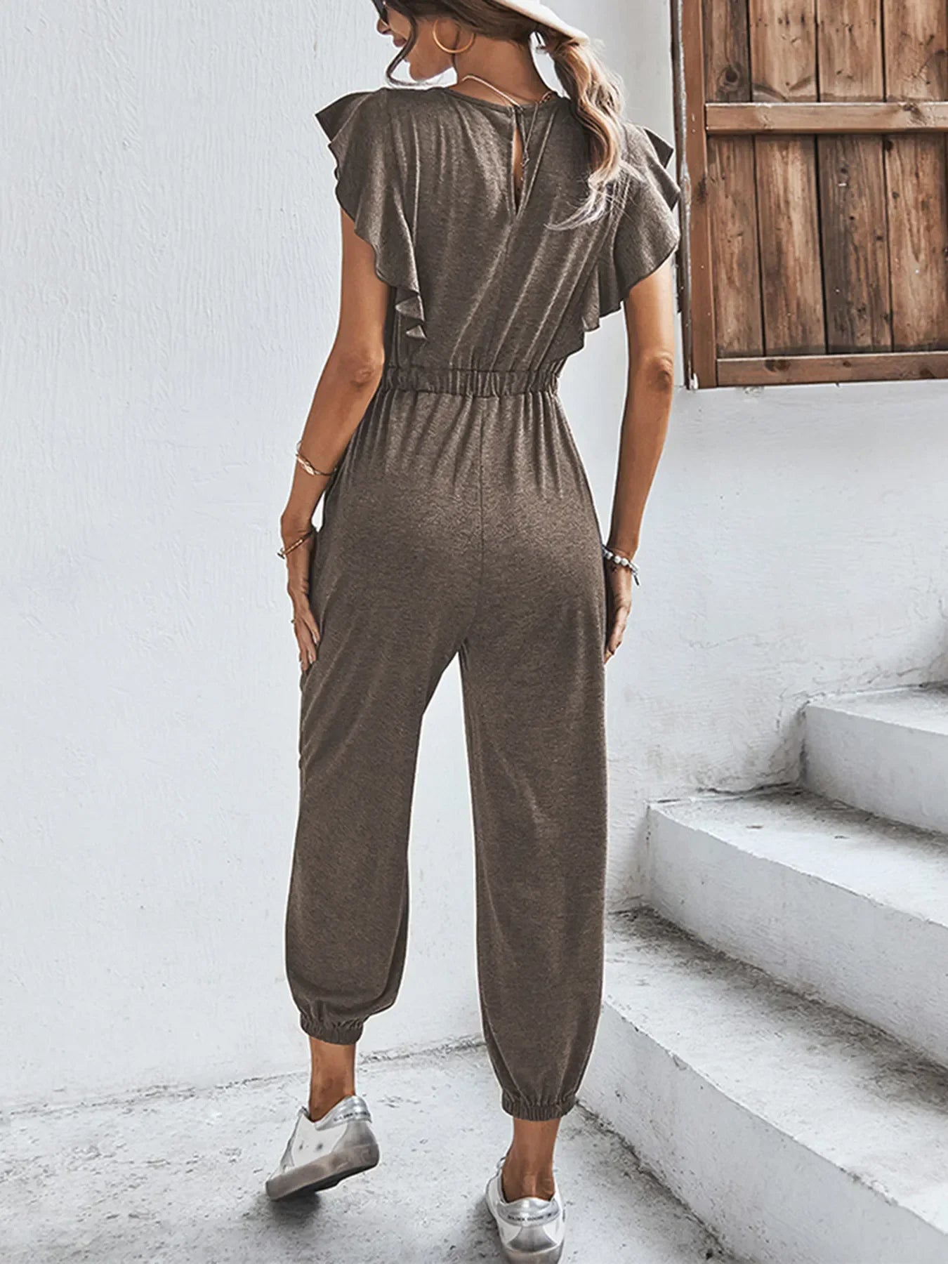Flutter Sleeve Elastic Waist Jumpsuit