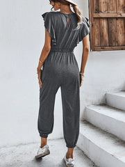 Flutter Sleeve Elastic Waist Jumpsuit