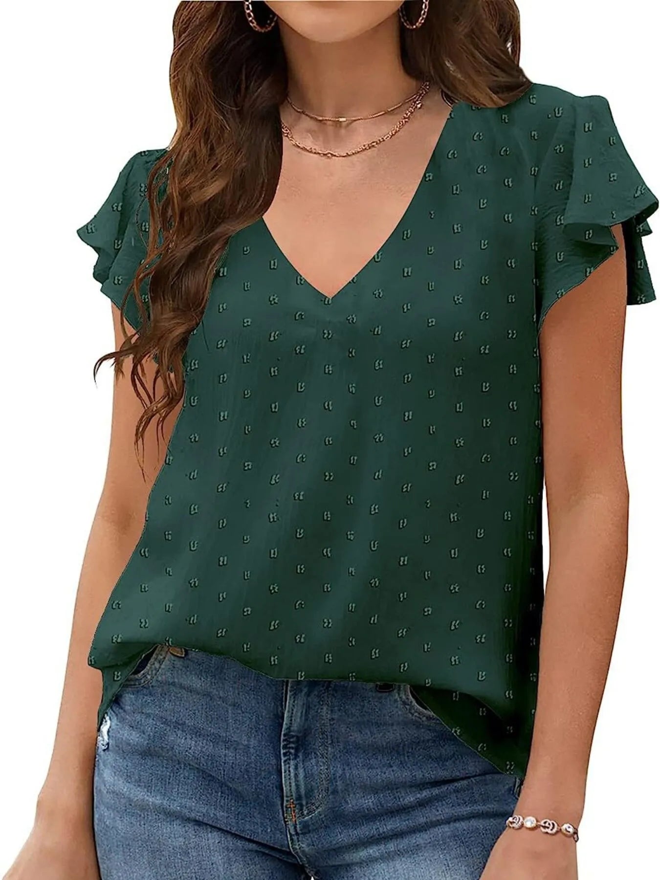 Flutter Sleeve V-neck Casual Blouse