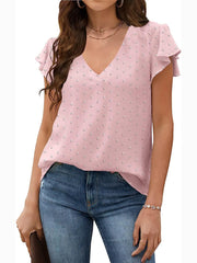 Flutter Sleeve V-neck Casual Blouse