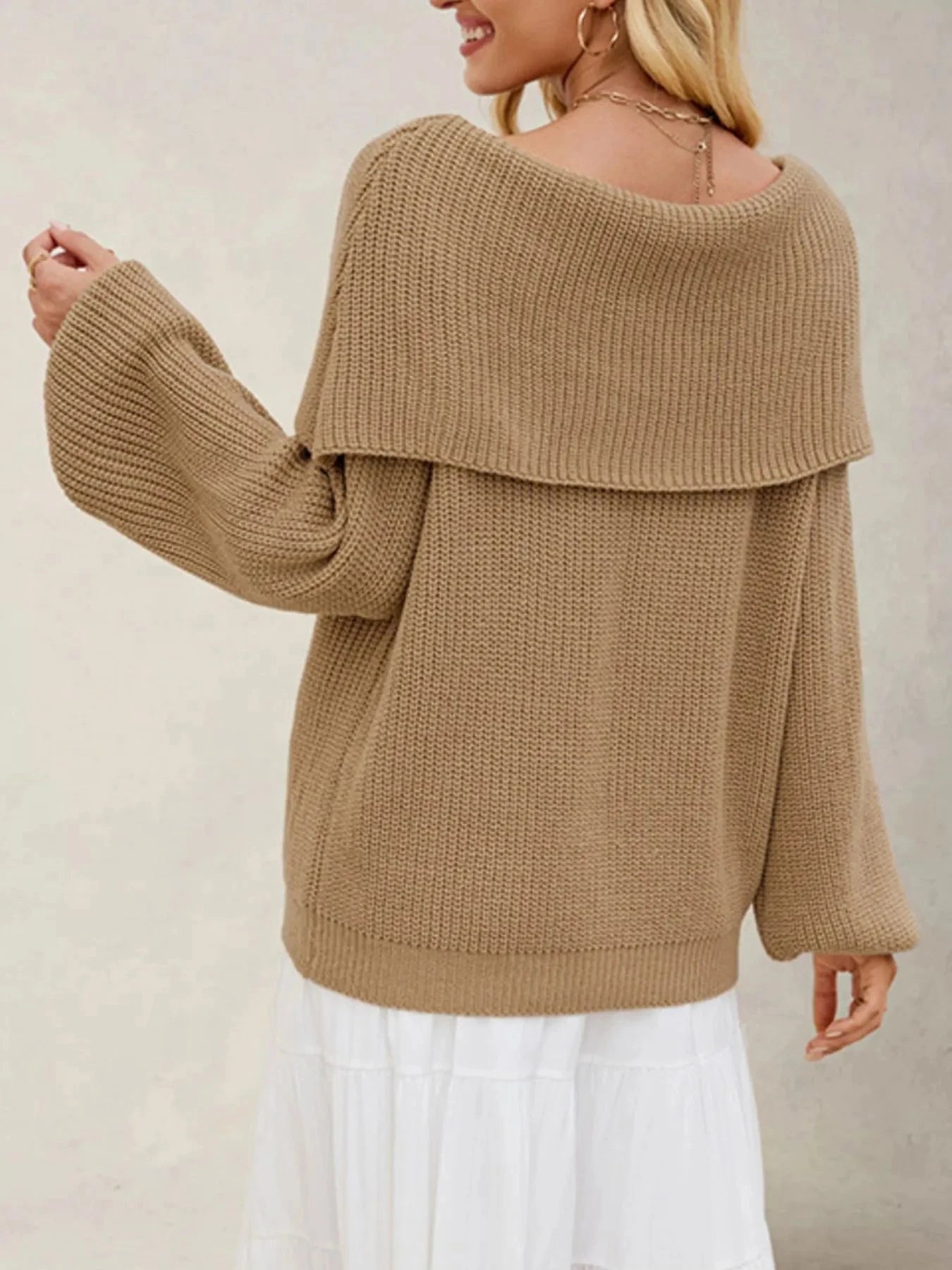 Fold-Over Collar Long Sleeve Sweater