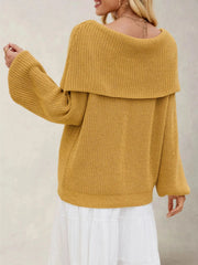 Fold-Over Collar Long Sleeve Sweater