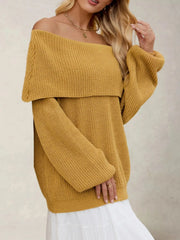 Fold-Over Collar Long Sleeve Sweater