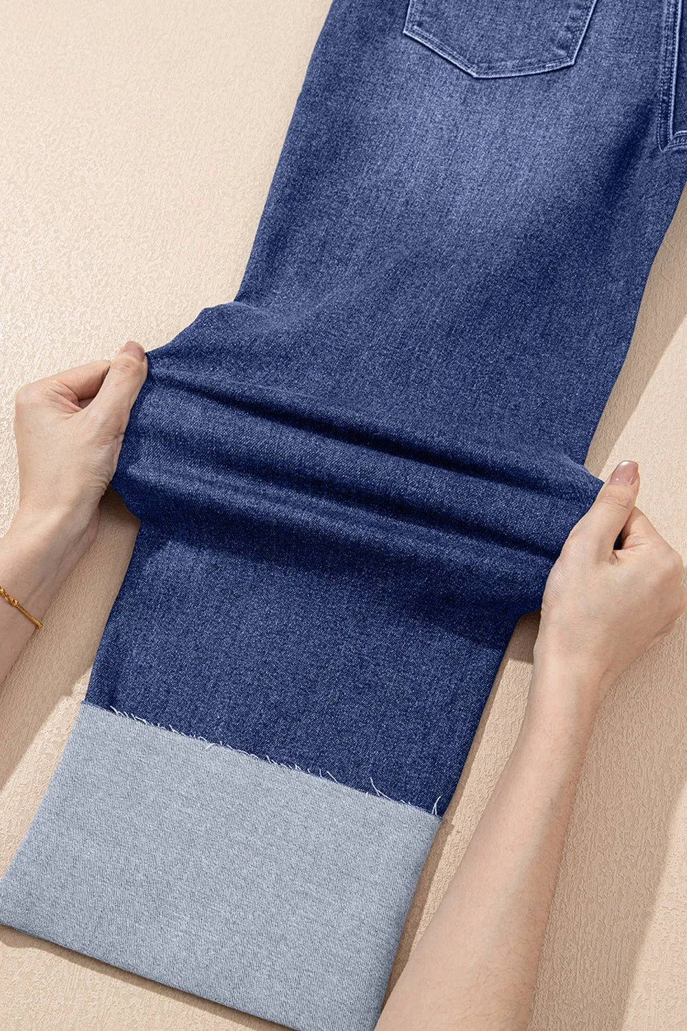 Folded Cuffs Distressed Straight High Waist Jeans