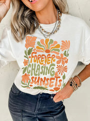 FOREVER CHASING SUNSETS Round Neck T Shirt White / S