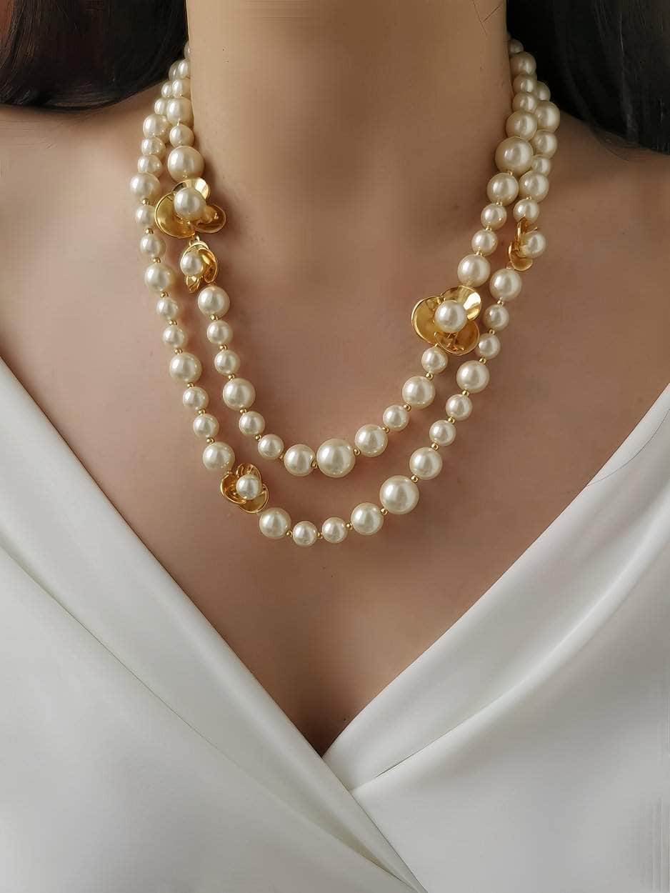 Fresh Water Pearl Gold Accented Necklace