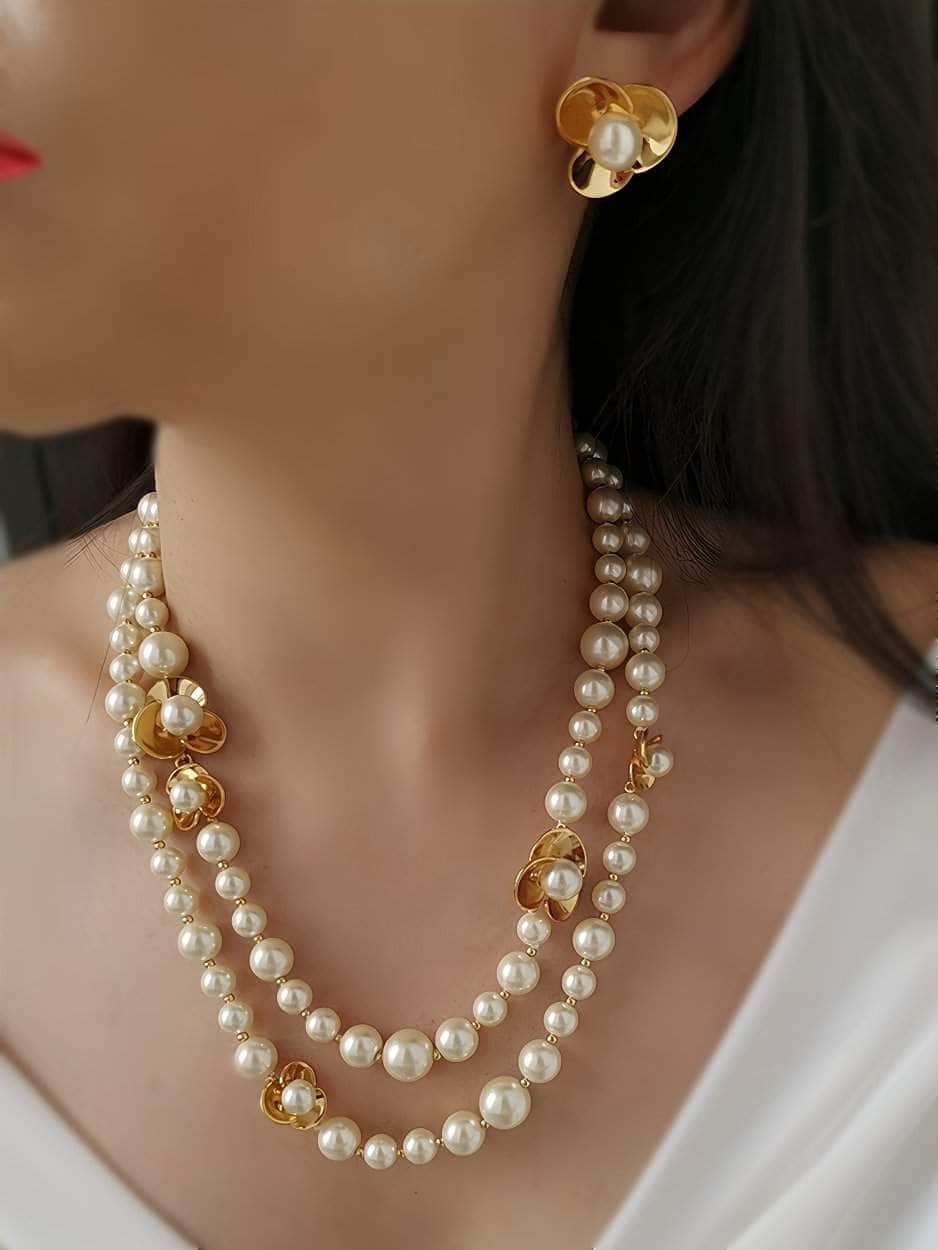 Fresh Water Pearl Gold Accented Necklace