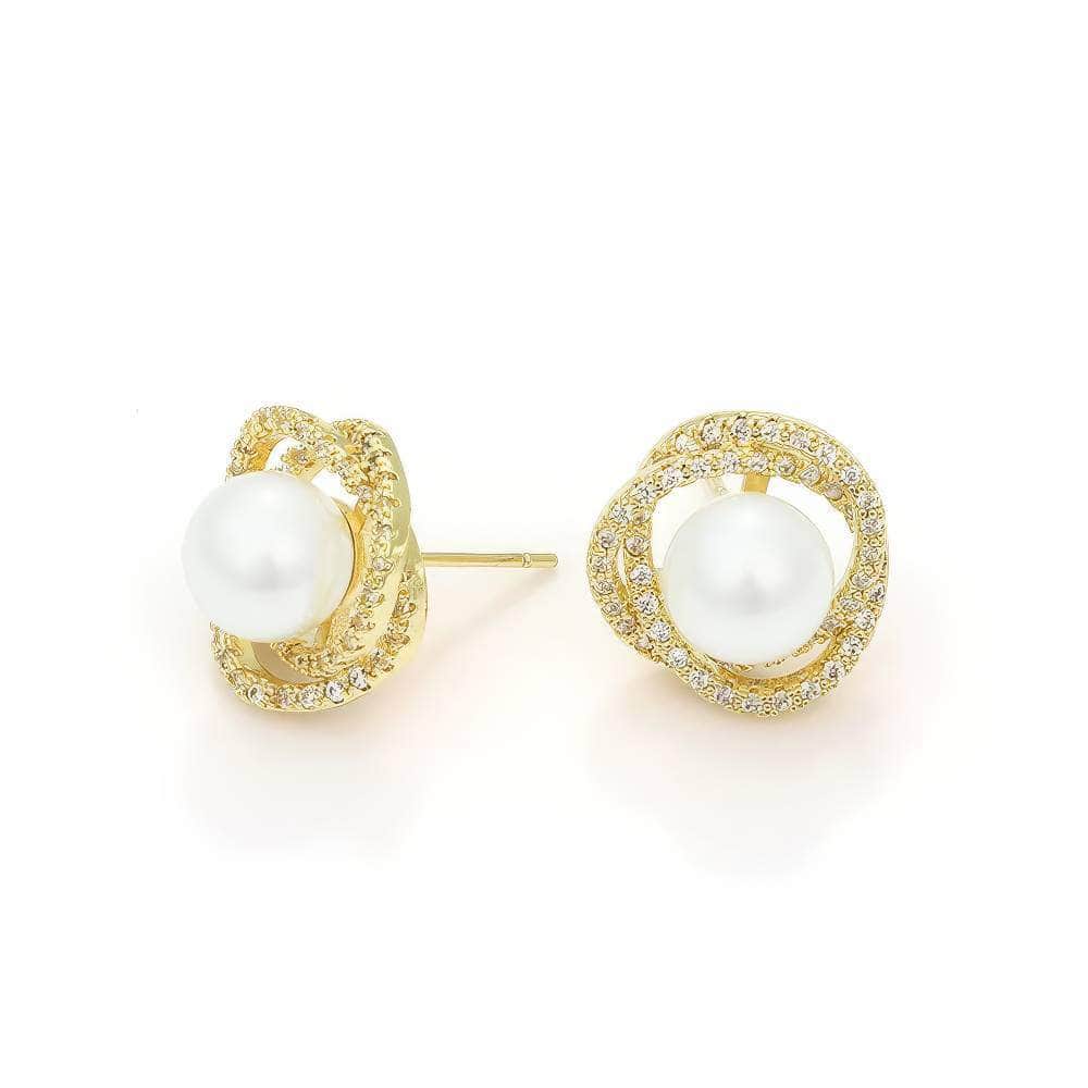 Freshwater Pearl Rhinestone Halo Twist Earrings
